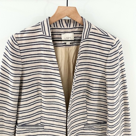 Loft Open Front Blazer Blue Tan Stripe Size 6 - Picture 3 of 6